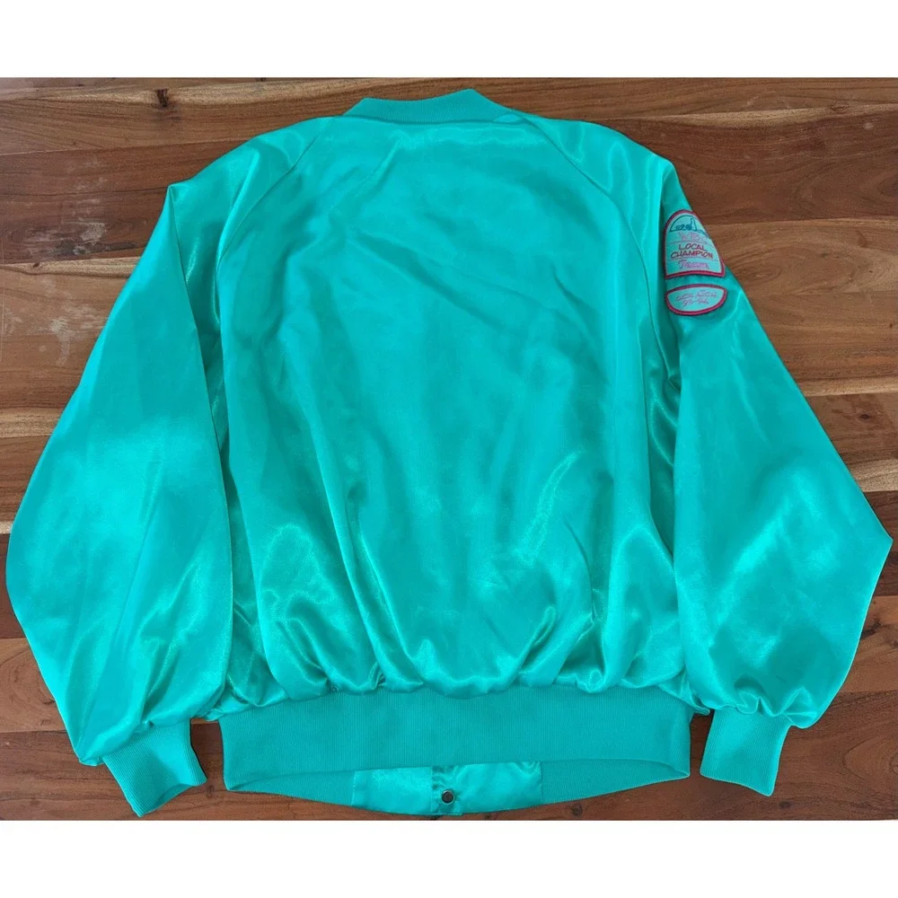 Vintage WestArk Bowling Jacket XL Teal Satin Bomber 1994 Champion Made in USA